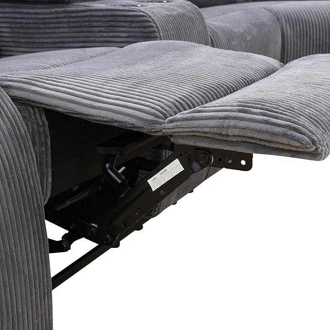 Manual Recliner Sectional Sofa Set, Corduroy L-Shaped Living Room Furniture S...