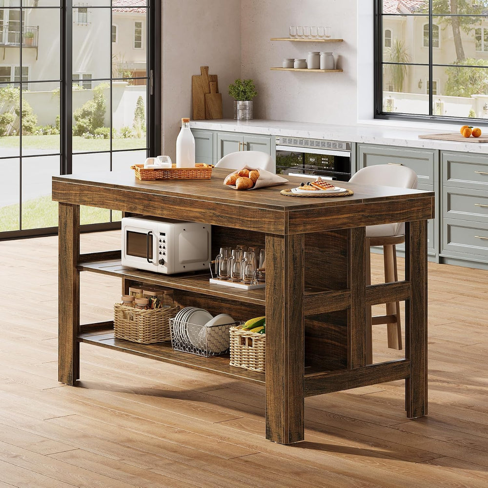 Tribesigns Kitchen Island with Seating and Storage Shelves, 55.1-Inch Breakfa...