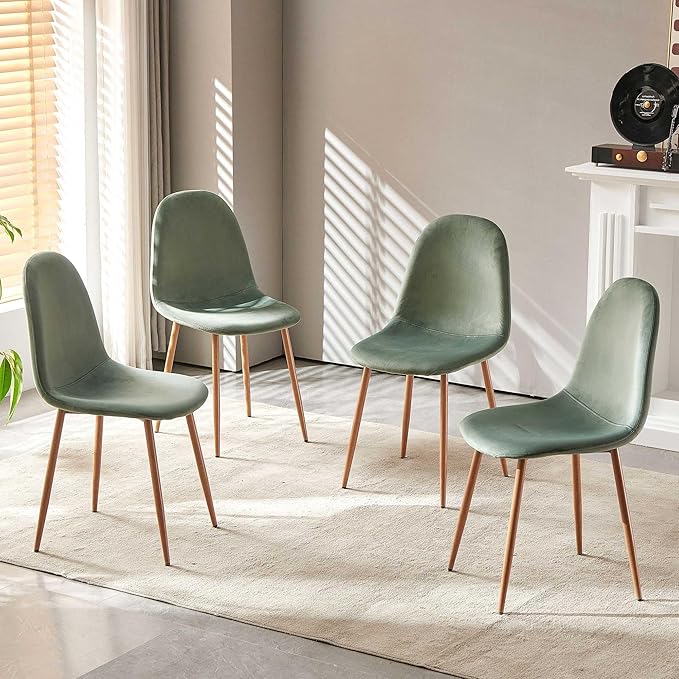 NORDICANA Set of 4 Dining Kitchen Mid-Century Modern Chairs with Metal Legs a...