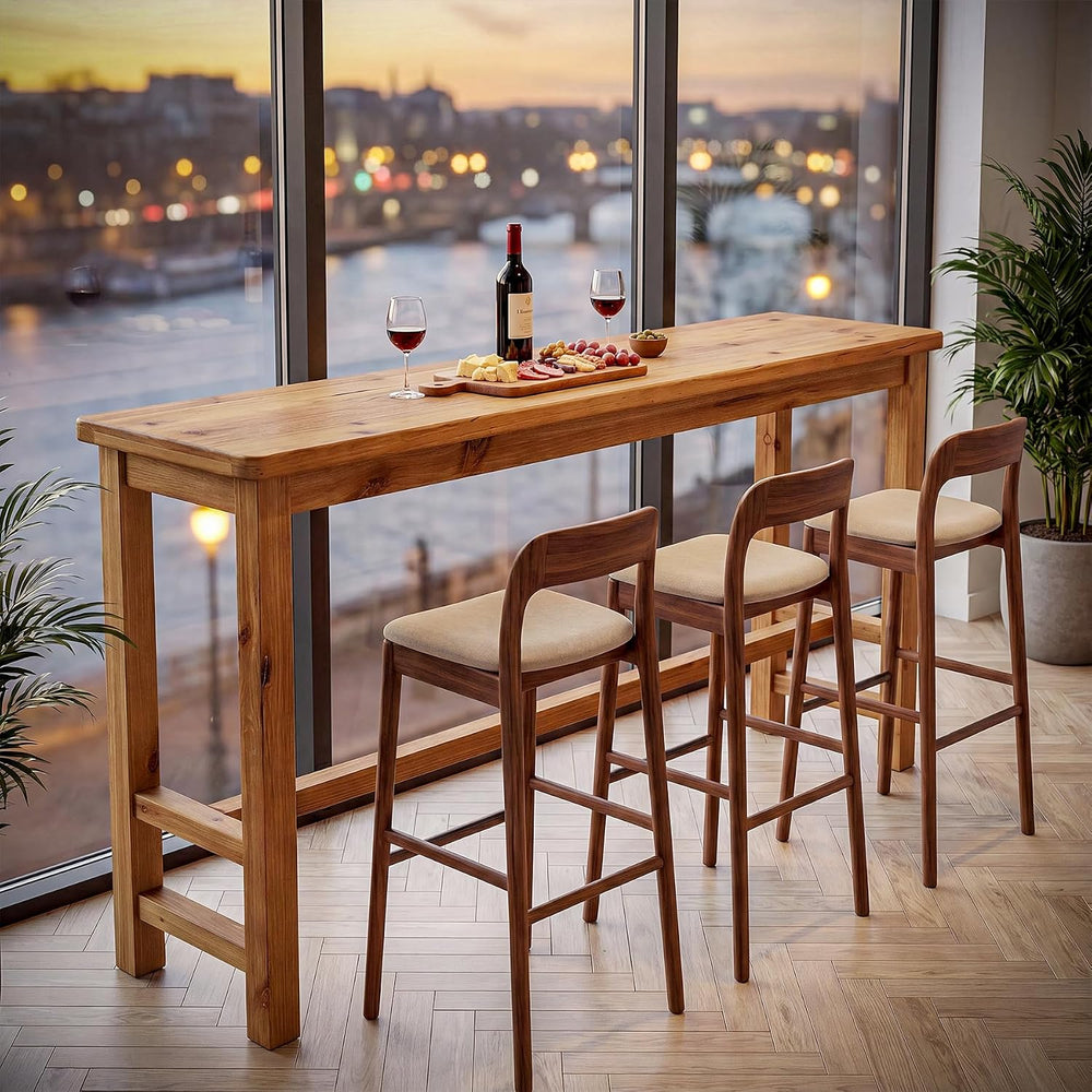 Tribesigns 63" Solid Wood Bar Table, Rectangular Counter Height Pub Table