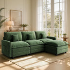 108 Inch Cloud Couch Sectional, Modular Sectional Sofa with Ottoman, Green | L Shaped Sectional Couches for Living Room, Apartment, Comfy Corduroy Cloud Sofa with Throw Pillows, Modern 4 Seater Couch