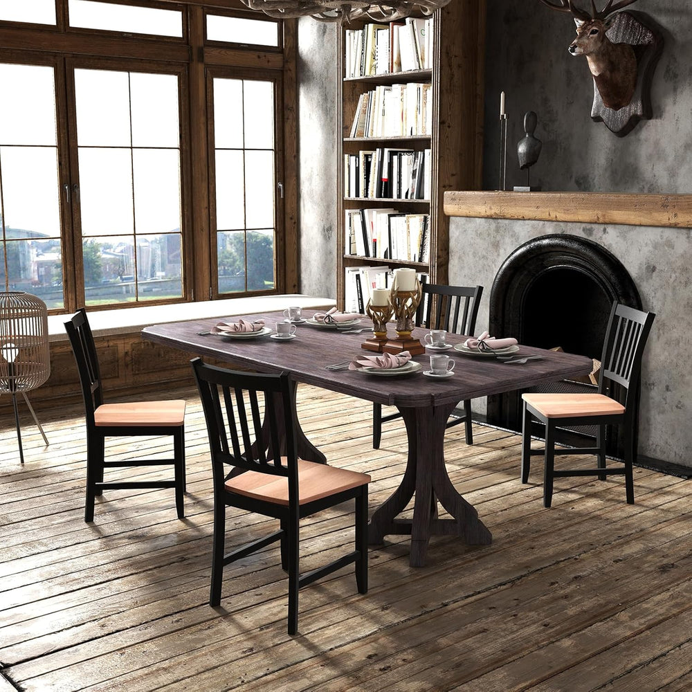POWERSTONE Dining Chairs Set of 4, Wooden Windsor Kitchen Chair with Large Se...
