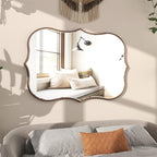 SHYFOY Antique Gold Mirrors for Wall Decor Decorative Wall Mirror Large 25" L x 36" W, Asymmetrical Wavy Accent Mirror with Scalloped Wood Frame, Bronze Farmhouse Traditional Mirror