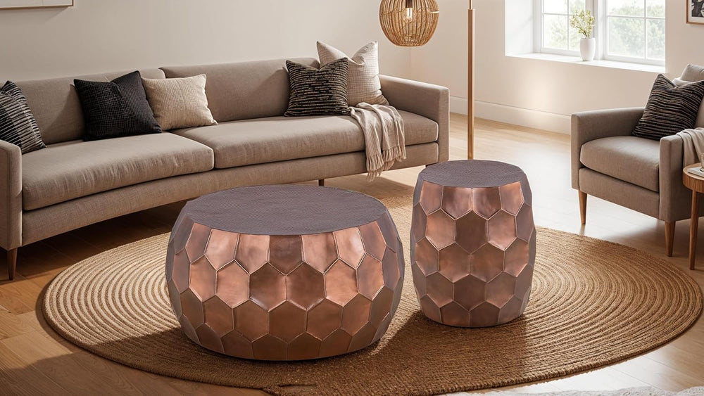 Round Aluminum Material 32" Coffee Table and 21" Height End Table S...