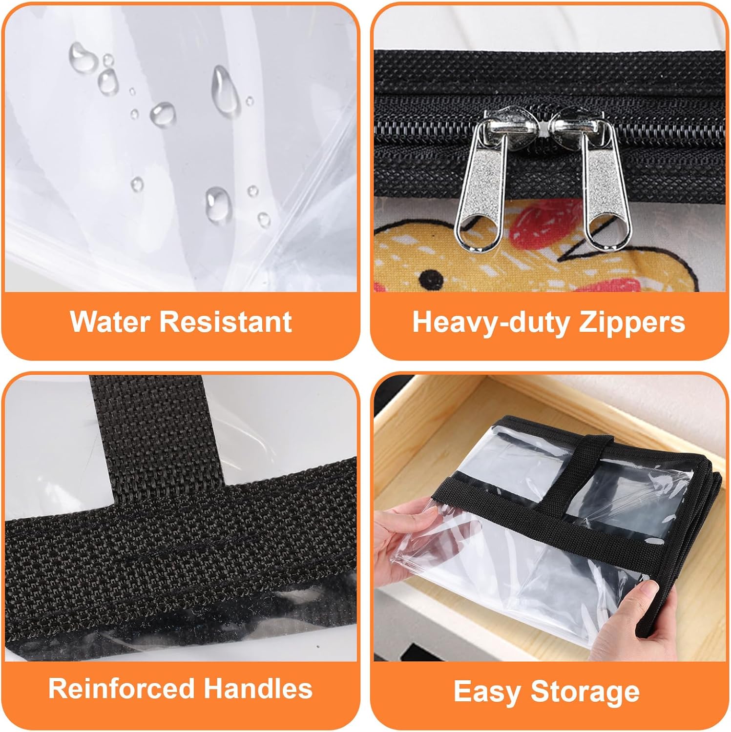 Clear Clothes Storage Bags, 6 Pack Closet Organizers and Under Bed Storage Containers, Foldable Moving Bags with Zippers for Comforter, Blanket, Bedding, Duvet, PVC Packing Bags 60L