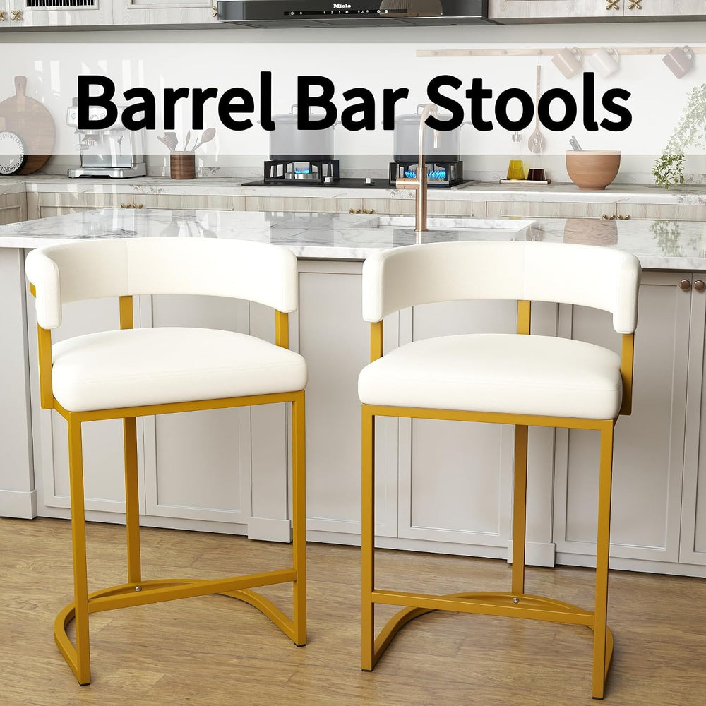 Modern Barrel Bar Stools Set of 3, 24" Velvet Counter Height Stools with...