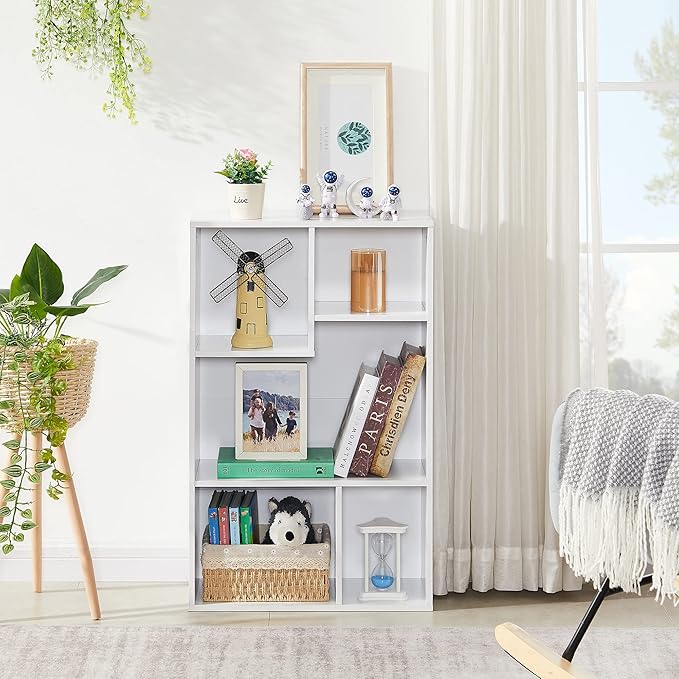 VECELO 5 Cube Modern Bookcases, 3 Tier Bookshelves, 31 Inch High Cubby Storage Organizer, Shelf Hight Up to 12.8 Inches Suit for Most Books, Vertical or Horizontal Use Available,Pearl White