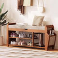 PETKABOO 39.4" Bamboo Shoe Rack Bench, 3-Tier Entryway Bench with Thick Cushion, Flip-Top & Side Storage, Holds Up to 550 LBS for Hallway, Living Room, Bedroom