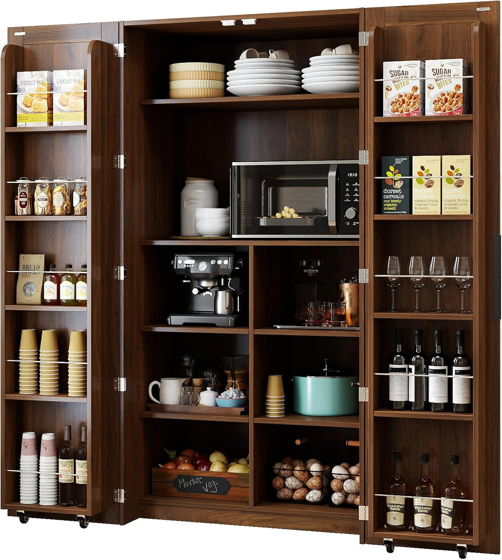 62.8''H Tall Kitchen Pantry Cabinet, Freestanding Buffet Cupboards Si...