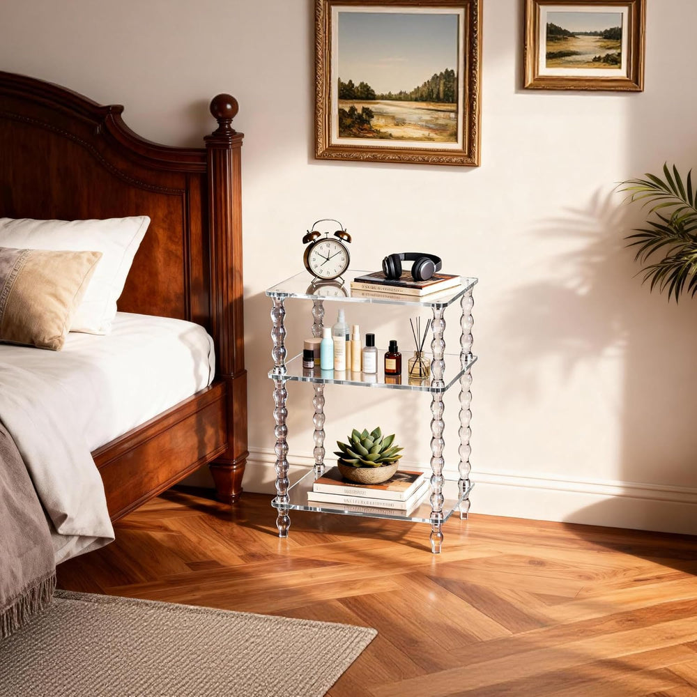 Acrylic Side Table Clear 3-Tier End Table for Living Room, Office, Hallway, B...