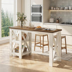 Tribesigns 62" Kitchen Island with Storage, Stationary Island Table | 2-Tier Open Storage Shelves, X-Frame Structure, Counter Height Table for Kitchen, Dining Room, Rustic Brown & White