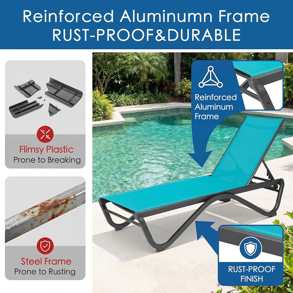 Kozyard Outdoor Chaise Lounge Chair, All Aluminum Frame, Fully Flat Adjustabl...