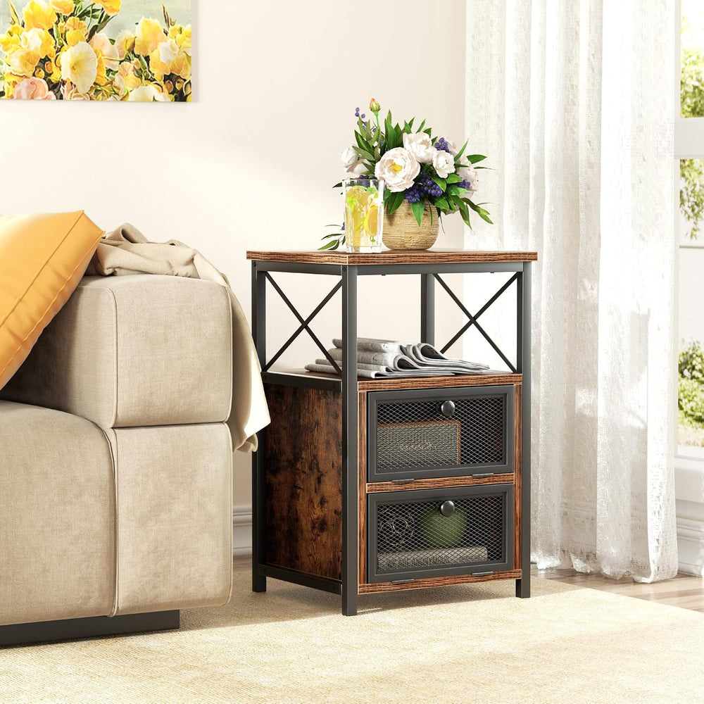 VECELO End Side Table, Modern Night Stand with Storage Space and Door, Set of...