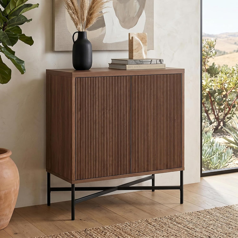 Henn&Hart 28" Fluted Accent Cabinet, Sideboard Buffet, Medium Walnut
