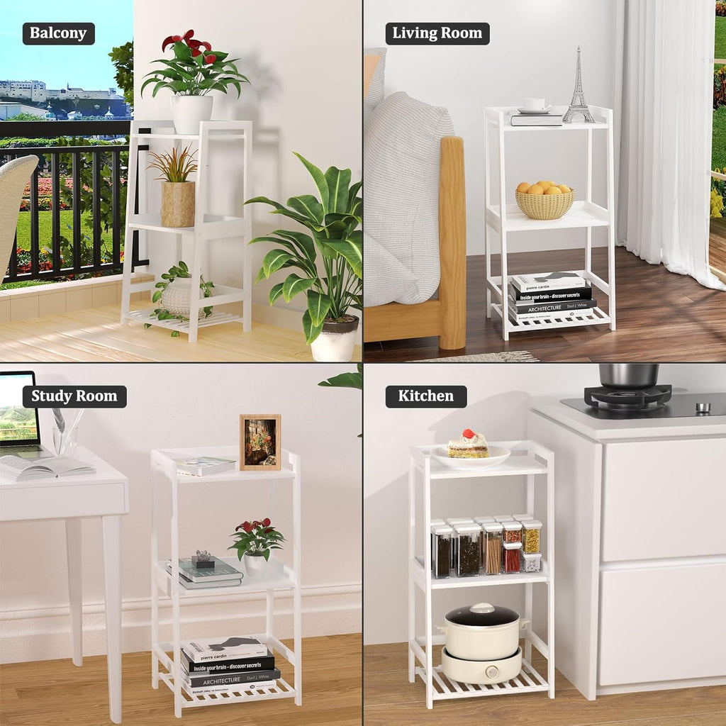 POXAKA 3 Tier Bamboo Bathroom Shelves, Ladder Shelf for Storage, Rustic Home Organizer, Space-Saving Design, Stylish Display Nightstand, Stylish Storage Solution for Home, Living Room, Kitchen