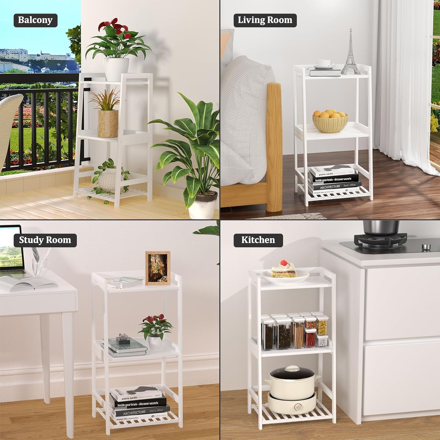 POXAKA 3 Tier Bamboo Bathroom Shelves, Ladder Shelf for Storage, Rustic Home Organizer, Space-Saving Design, Stylish Display Nightstand, Stylish Storage Solution for Home, Living Room, Kitchen