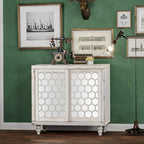 COSIEST 31.5" W Sideboard Buffet Cabinet with Mirrored Doors and Adjustable Shelf, Kitchen Storage Cabinet with Sliding Doors for Dining Room, Hallway, Living Room (White, Honeycomb Pattern)
