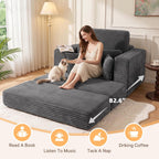 Busaurus 60'' Oversized Chaise Lounge Chair Indoor with Ottoman, Convertible Boneless Sofa Bed & Corduroy Reading Chair for Living Room & Bedroom, No Assembly Required