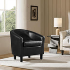 Yaheetech Barrel Chair, Faux Leather Accent Chair, Leather Armchair Club Chair with Soft Padded and Sturdy Legs for Living Room/Bedroom/Study/Waiting Room, Black
