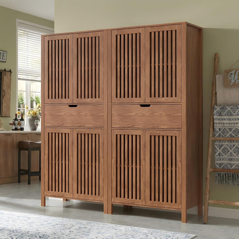 Set of 2 Pantry Cabinet, 69" Tall Freestanding Storage Cabinet with Louv...