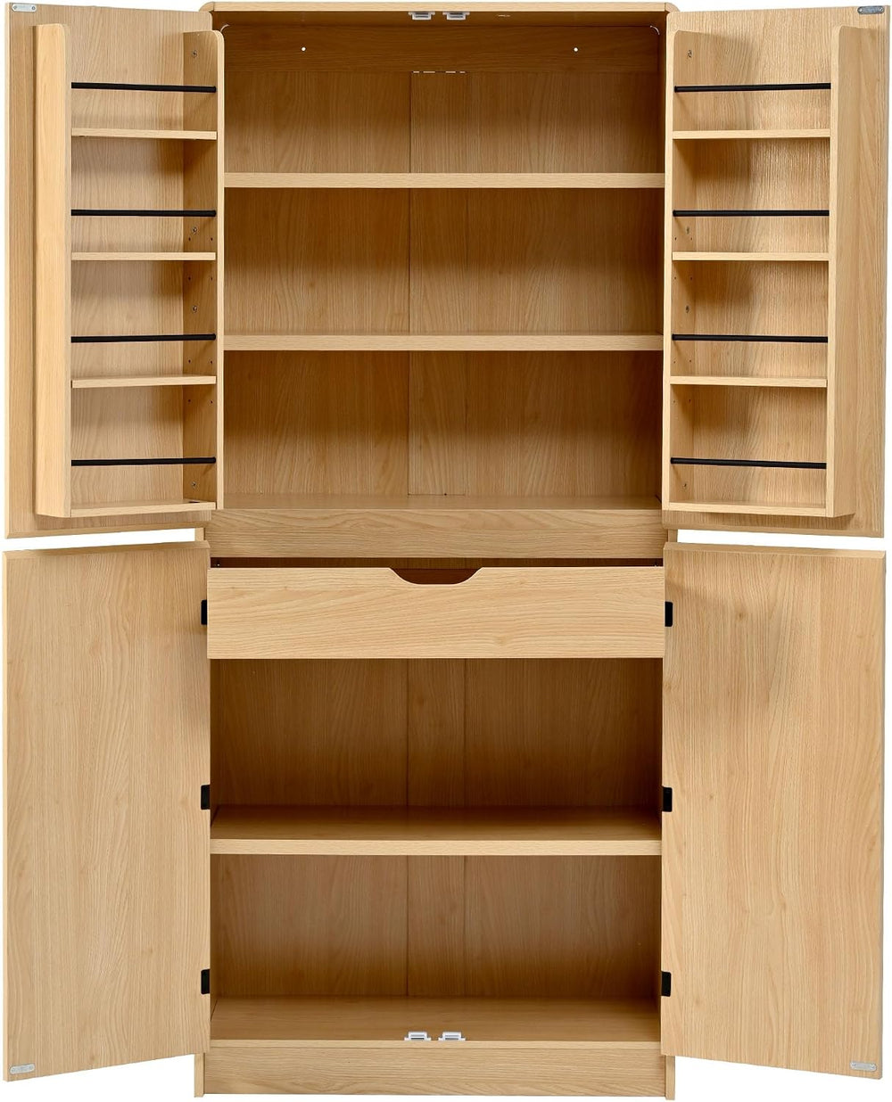 72" Tall Pantry Cabinets for Kitchen Storage, Natural Pantry Storage Cab...