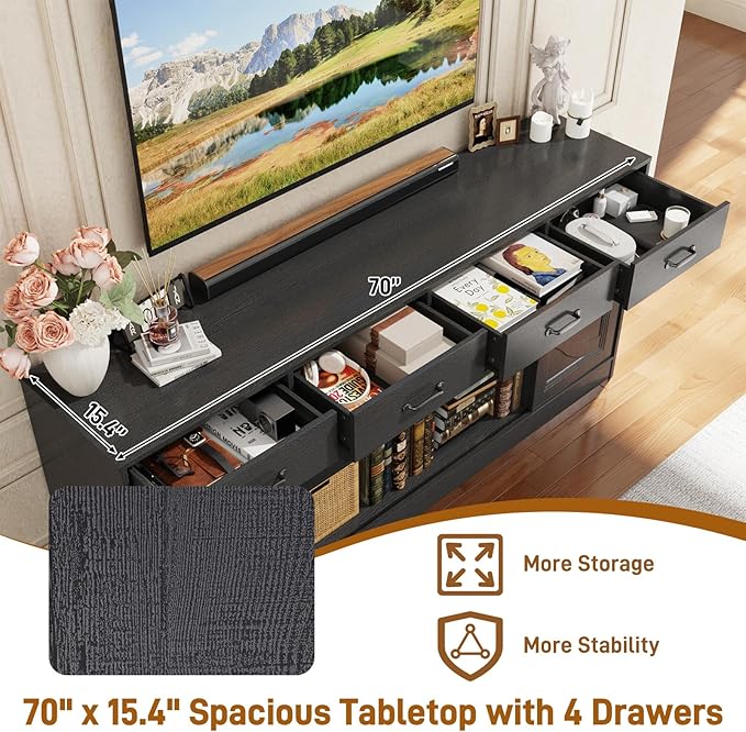 St.Mandyu 70" Large Farmhouse TV Stand for 85/80/75/70 Inch TVs w/4 Draw...