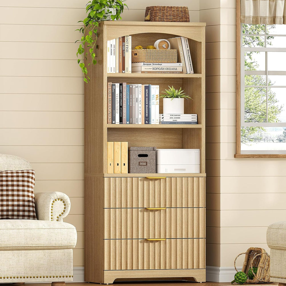 TEENFON 63.3" Tall Bookshelf, Bookshelves and Bookcases with Drawers, Ar...