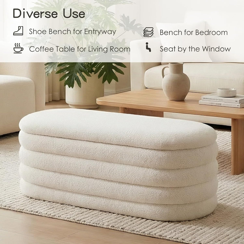 Furniliving Storage Ottoman Bench, 45'' Upholstered Boucle Ottoman wi...