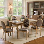 French Country Dining Chairs Set of 6,Farmhouse Upholstered Dining Room Chairs with Tufted Round Back&Solid Leg,PU Leather Kitchen Side Chairs for Kitchen/Bedroom/Dining Room,Brown