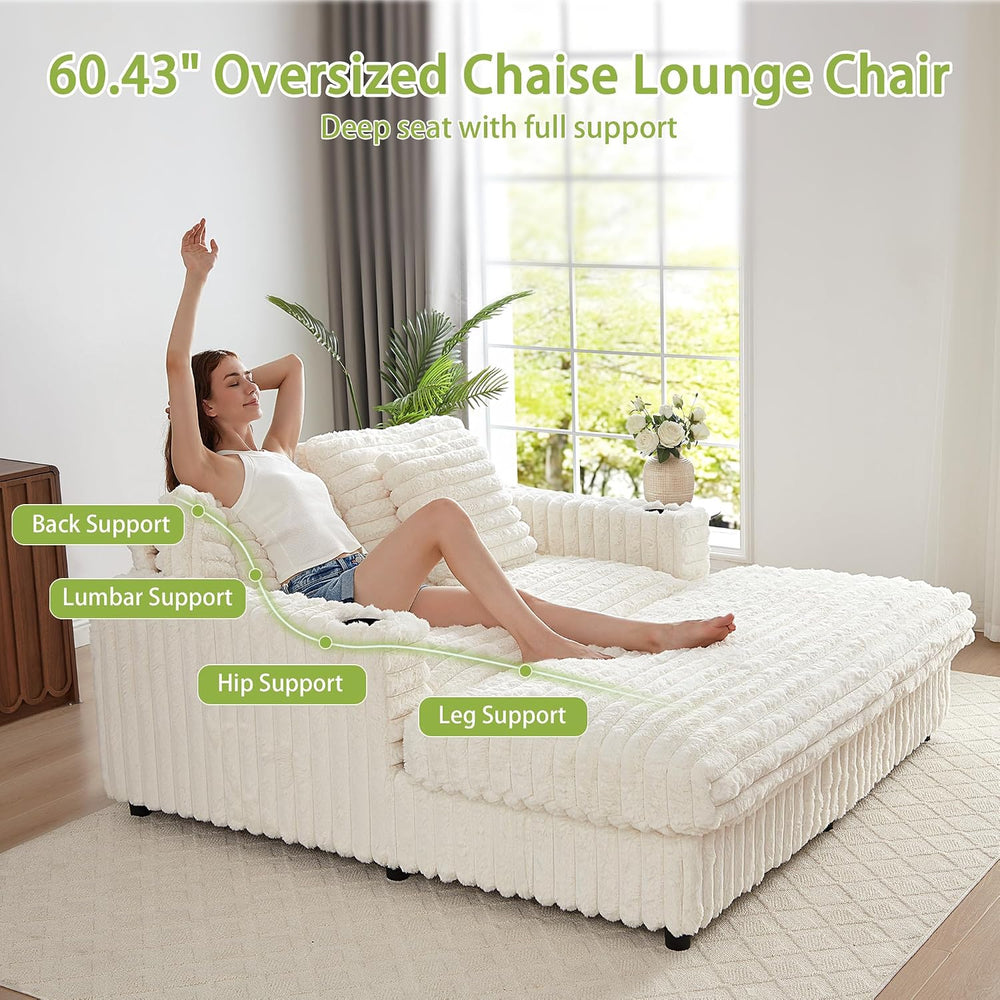 RARZOE 60.43'' Oversized Chaise Lounge Chair Indoor, Beige | Plush Fa...