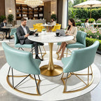 31.5" Round Dining Table Set for 4,Modern Kitchen Table Set with 4 Faux Leather Chairs,Natural stone slab tabletop Breakfast Table,Small Space Saving Conference Table,Reception Table for Dining Room