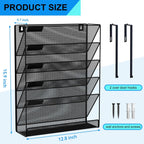6-Tier Hanging File Organizer Office Cubicle Accessories for Work Organizer Wall Mount File Holder for Mails Folders Papers Magazine Organization, Black