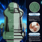 GTPLAYER Gaming Chair, Video Game Chairs with Footrest and Lumbar Support, Computer Chair for Adults with Extended Backrest, Ergonomic Reclining Silla Gamer, Fabric, Green