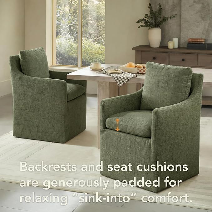 Upholstered Dining Chairs with Casters, No Assembly Modern Accent Armchair wi...