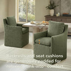 Upholstered Dining Chairs with Casters, No Assembly Modern Accent Armchair with Rollers for Dining Room, Bedroom, Living Room, Reading Room, Already Assembled, Green, 4 Box