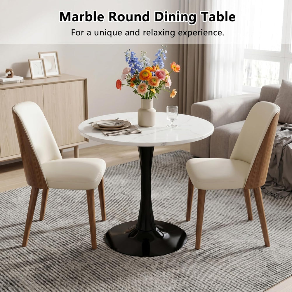 27.6" Marble Round Tulip Table, Mid-Century Modern Style Dining Table wi...
