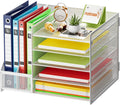 Marbrasse Desk Organizer with File Holder, 5-Tier Paper Letter Tray, Mesh Desk Organizers and Accessories with Magazine Holder, Desktop Organizer and Storage for Office Supplies (White)