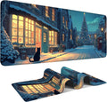 Large Extended Gaming Mouse Pad - Winter Christmas Night Scene, Soft Fabric Desk Mat with Non-Slip Rubber Base, Extra Long Mousepad for Gaming, Office, Keyboard & Mouse, 35.43 x 15.75 in