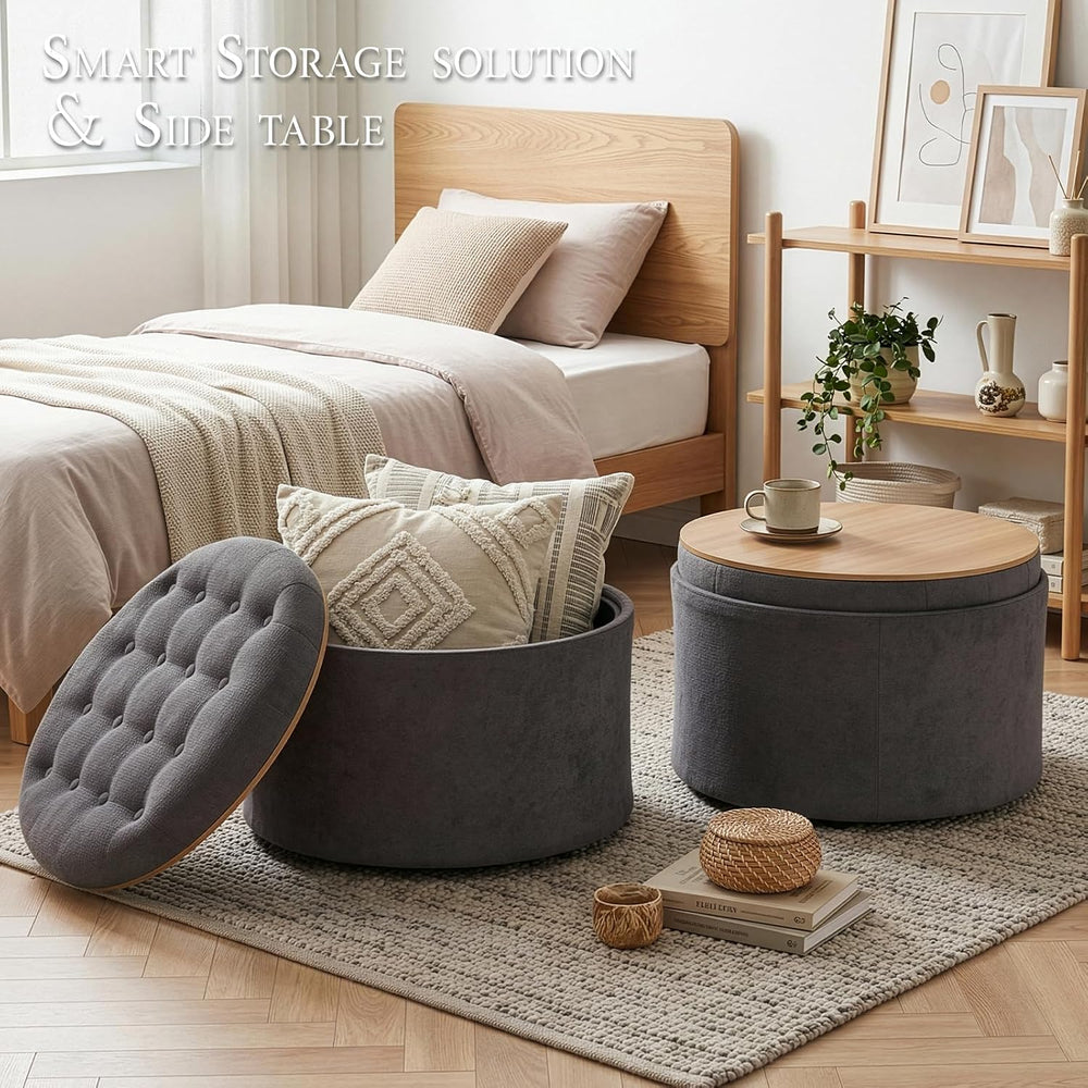 ONBRILL 24" Round Ottoman Coffee Table, Storage Ottoman with Lift-Off Li...
