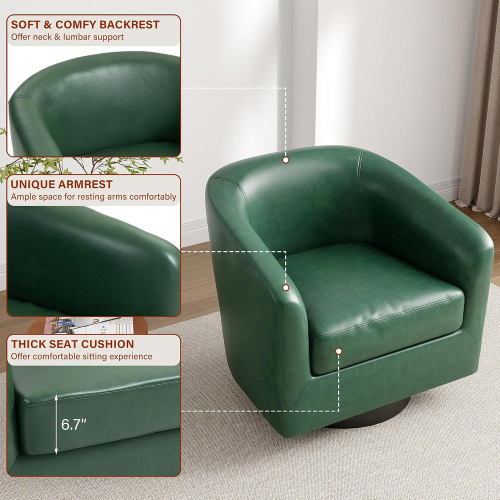 Lumibee Faux Leather Swivel Barrel Chairs Set of 2, Upholstered Comfy Round S...