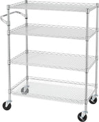 Finnhomy 4 Tier Heavy Duty Commercial Grade Rolling Cart with Handle Bar, Metal Wire Utility Cart with Wheels, Kitchen Service Trolley on Wheels, Shelf Size 18" D x 36" W, NSF, Chrome