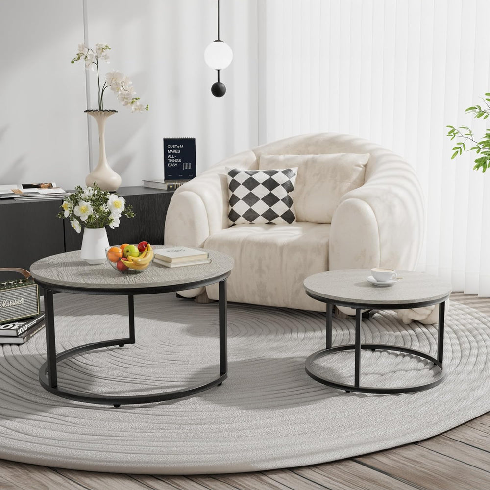Otterease Nesting Tables Set of 2, Small Round Coffee Table for Living Room |...