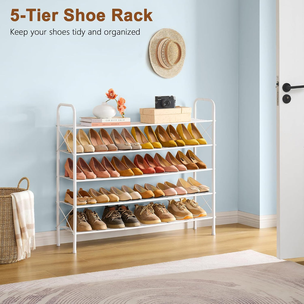 Hoctieon 5 Tier Shoe Rack for Closet, Durable Mesh Style Shoe Rack, Entryway Shoe Shelf, Shoe Storage Organizer for Hallway, Bedroom, Living Room, Wardrobe, White