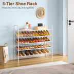 Hoctieon 5 Tier Shoe Rack for Closet, Durable Mesh Style Shoe Rack, Entryway Shoe Shelf, Shoe Storage Organizer for Hallway, Bedroom, Living Room, Wardrobe, White