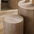 Round Nesting Small Coffee Table Side Table End Set of 3 for Living Room Bedroom, Farmhouse Countryside Style, No Assembly, Natural Wood