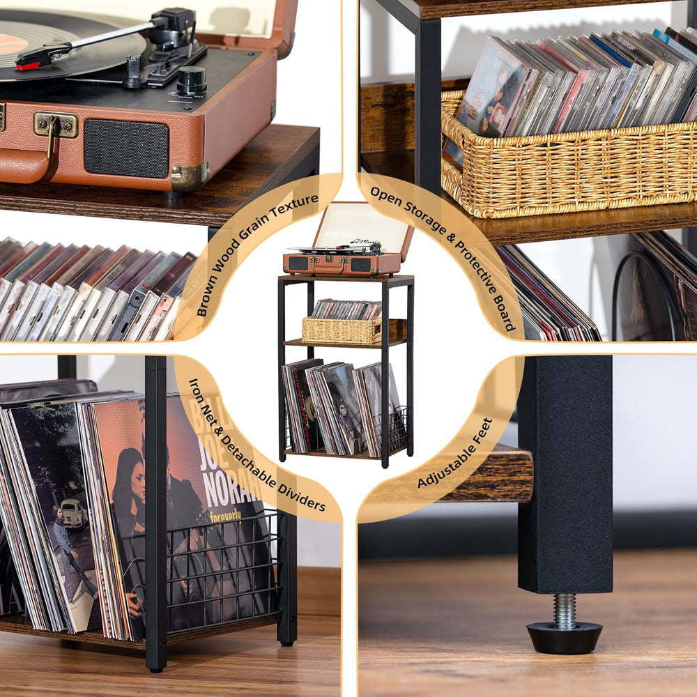 LELELINKY 3 Tier End Table,Record Player Stand with Storage Up to 100 Albums,...