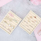 DesignSter Small Jewelry Tray-Ring Organizer 2PCS Premium Velvet Rings Earrings Display Tray Storage Insert Holder for Jewelry Box, Drawer, Dresser (8 Slots, Beige)