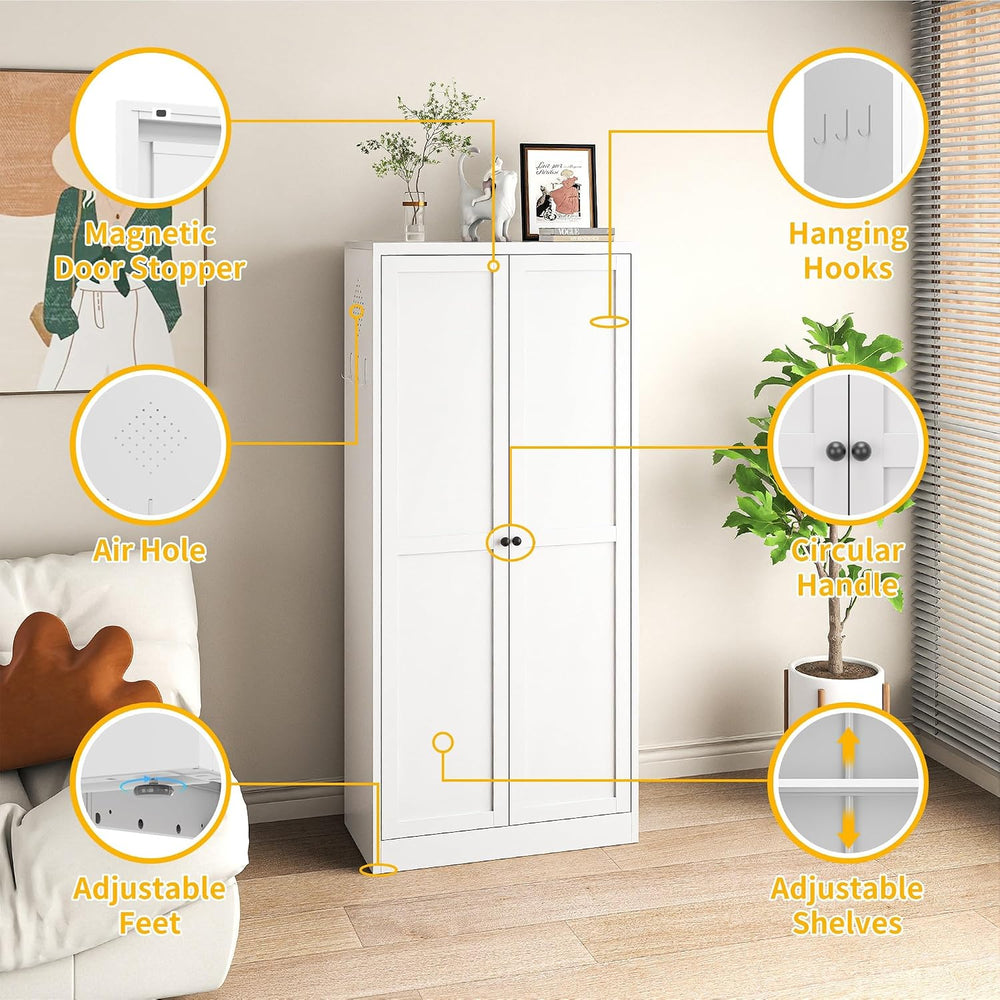 Kitchen Pantry Cabinet, 61" Metal Pantry Storage Cabinet with Doors and ...