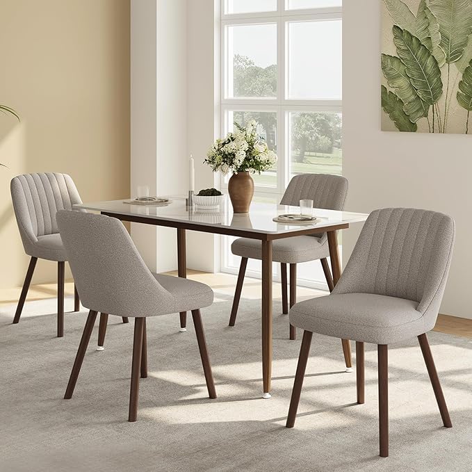 Upholstered Dining Chairs Set of 4, Modern Fabric Kitchen Chairs with Back, Wood Legs for Kitchen Dining Room Restaurant, Taupe