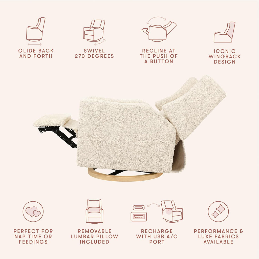 Kiwi Glider Recliner w/Electronic Control and USB | in Almond Teddy Loop w/Light Wood Base, Greenguard Gold Certified